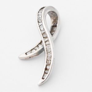 Vintage Sterling Silver Cubic Zirconia Ribbon Necklace Pendant Trapezoid Cut CZ